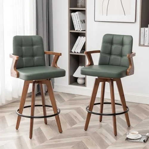 mekliba 30 bar height bar stoolsleather upholstered bar chair swivel bar stools with back and armsmodern barstool set of 2 for kitchen island green