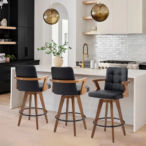 mekliba black bar stools set of 3 kitchen bar stools 30 hmodern leather bar height chairs with backkitchen island chairsswivel stools for kitchen island